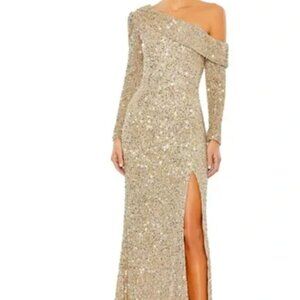 Mac Duggal One Shoulder Gold Sequin Gown